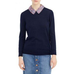 J. Crew Dark Blue Top with Colorful Floral Trim